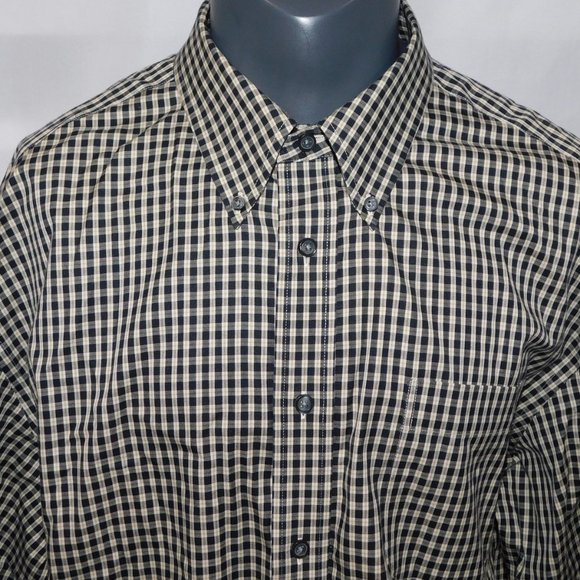 Eddie Bauer Mens 2XL Black Cream Check Plaid Long Sleeve Button Front Shirt - Picture 3 of 9